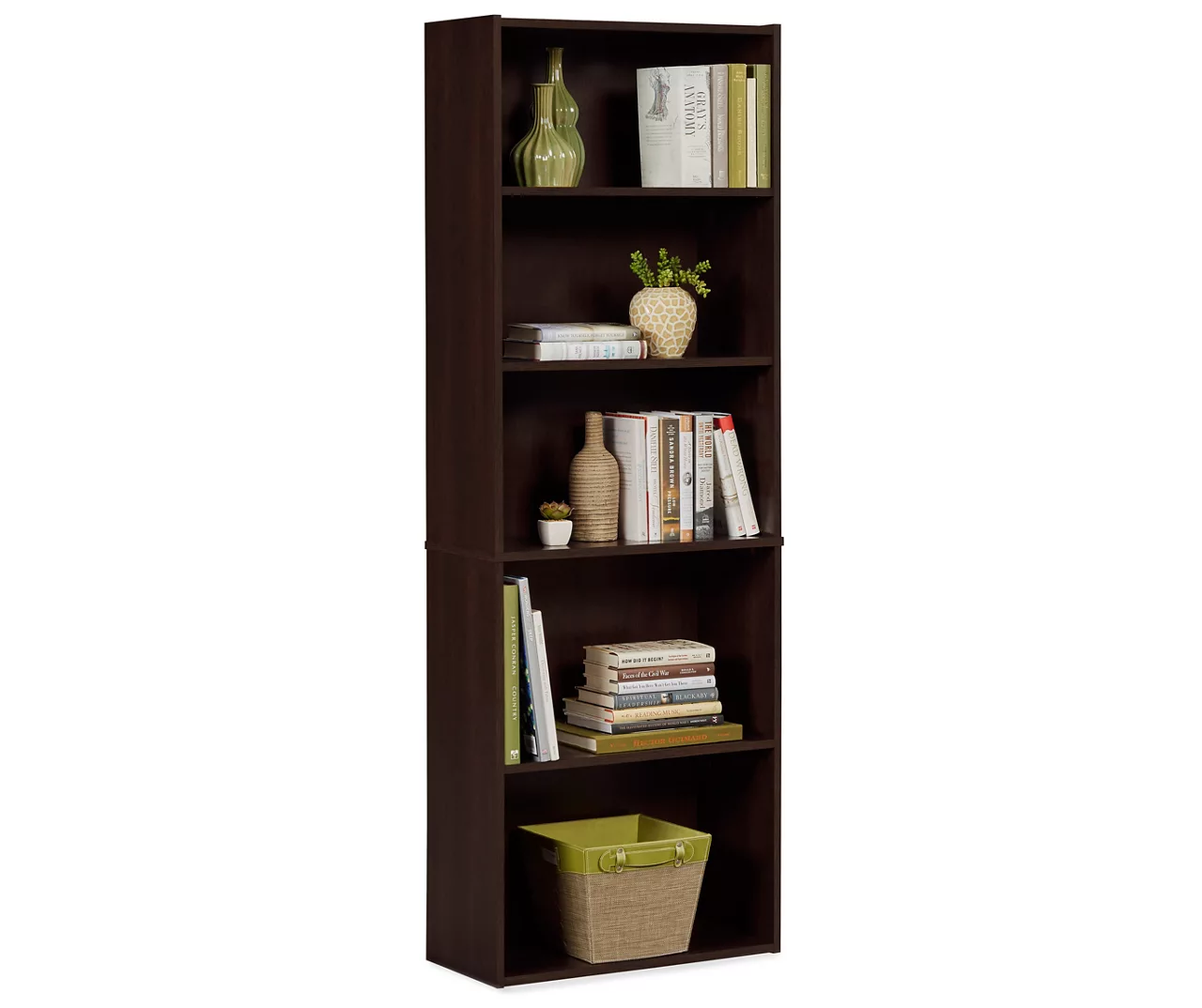Dark Russet Brown 5-Shelf Bookcase - Image 2