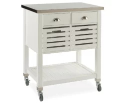 Laurie White Steel Top Kitchen Cart With Drawers