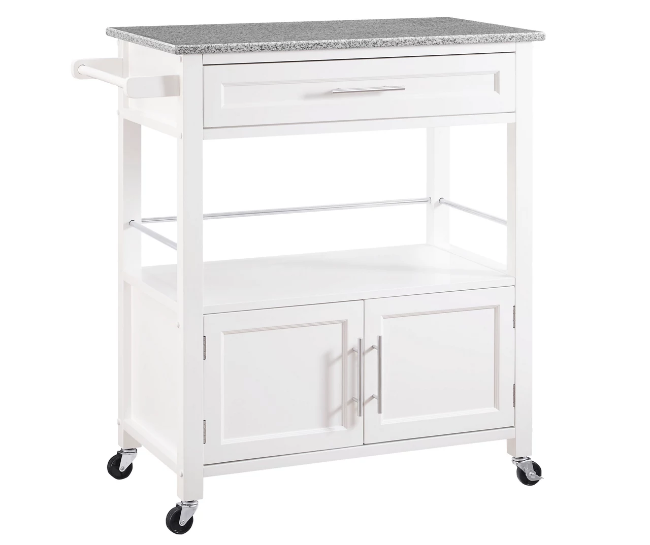 White Double Door Kitchen Cart With Granite Top - Image 2