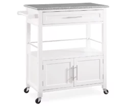 White Double Door Kitchen Cart With Granite Top