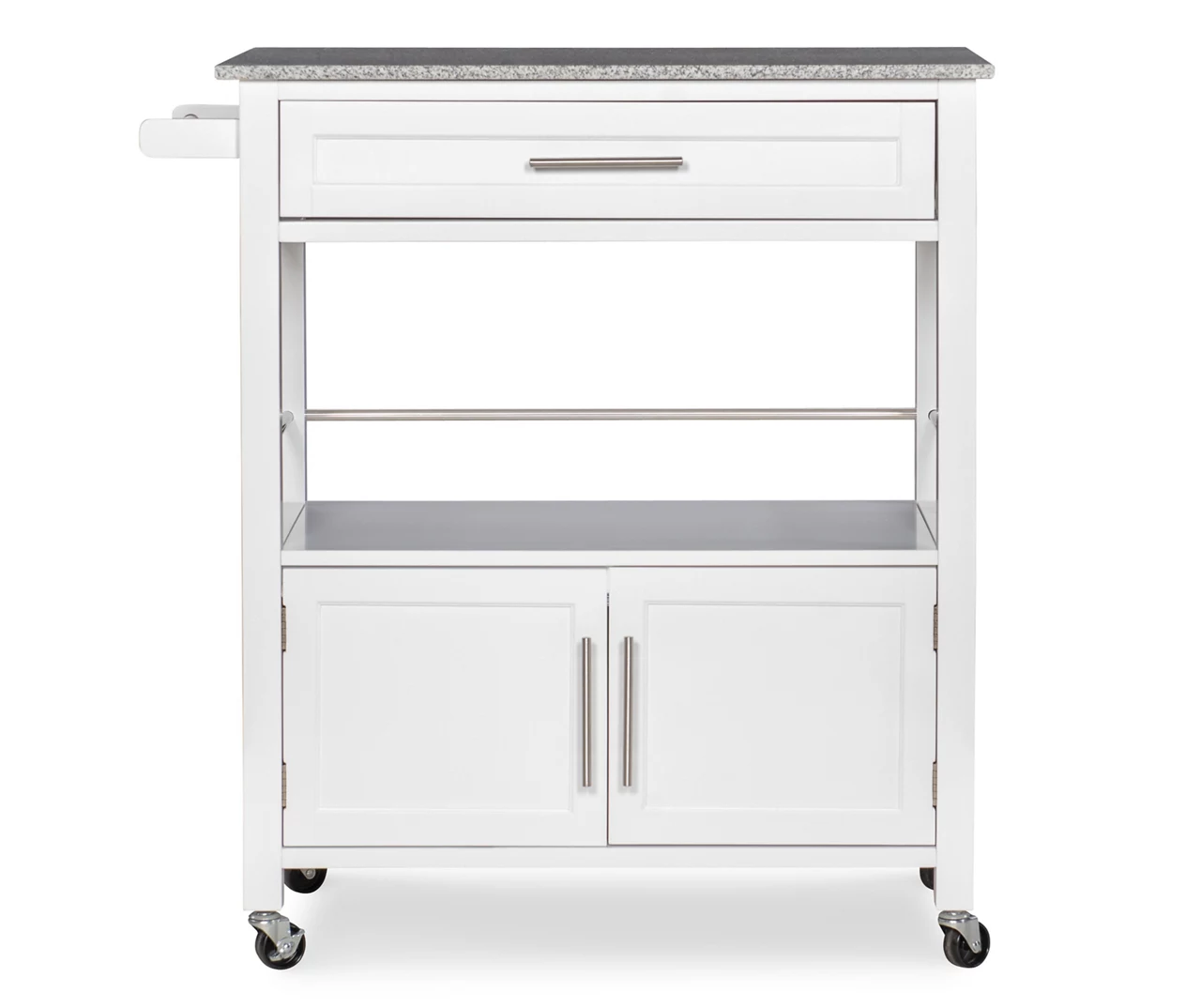 White Double Door Kitchen Cart With Granite Top - Image 6