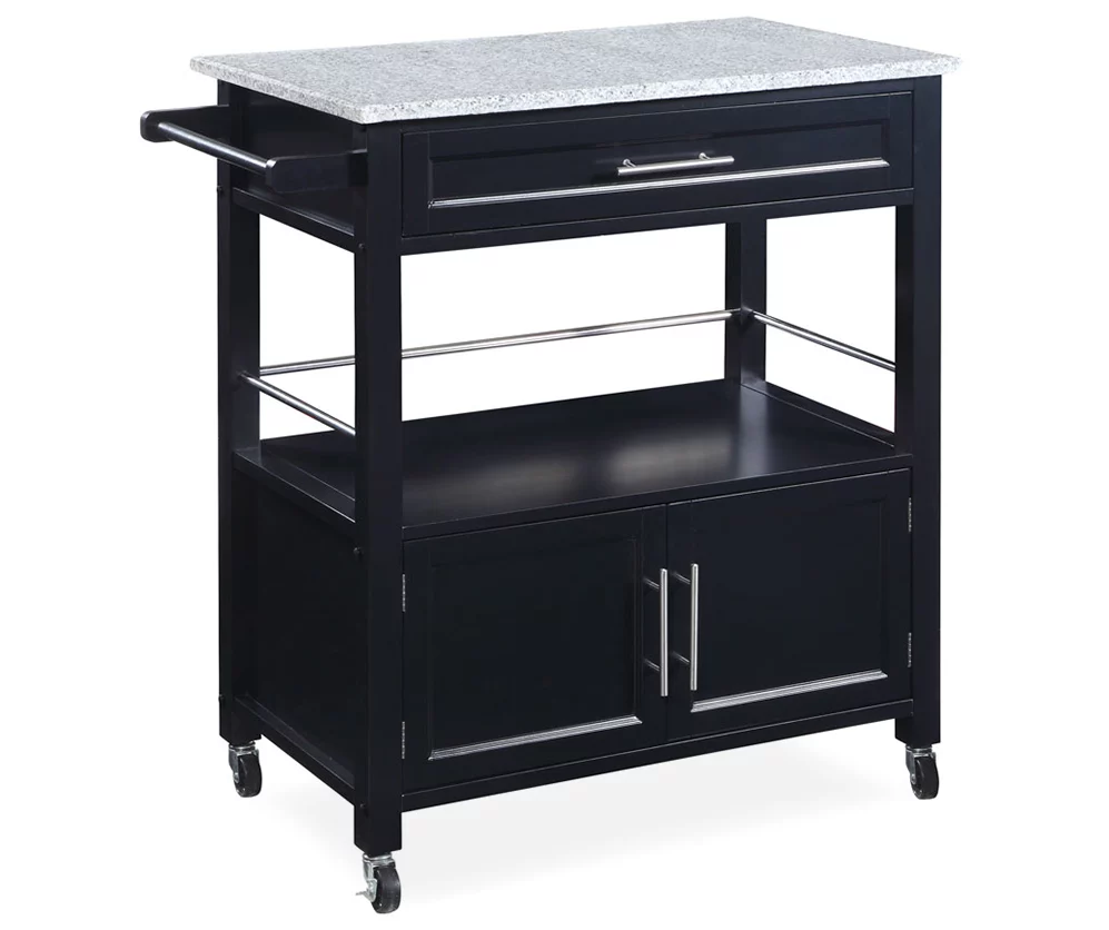 Black Double Door Kitchen Cart With Granite Top