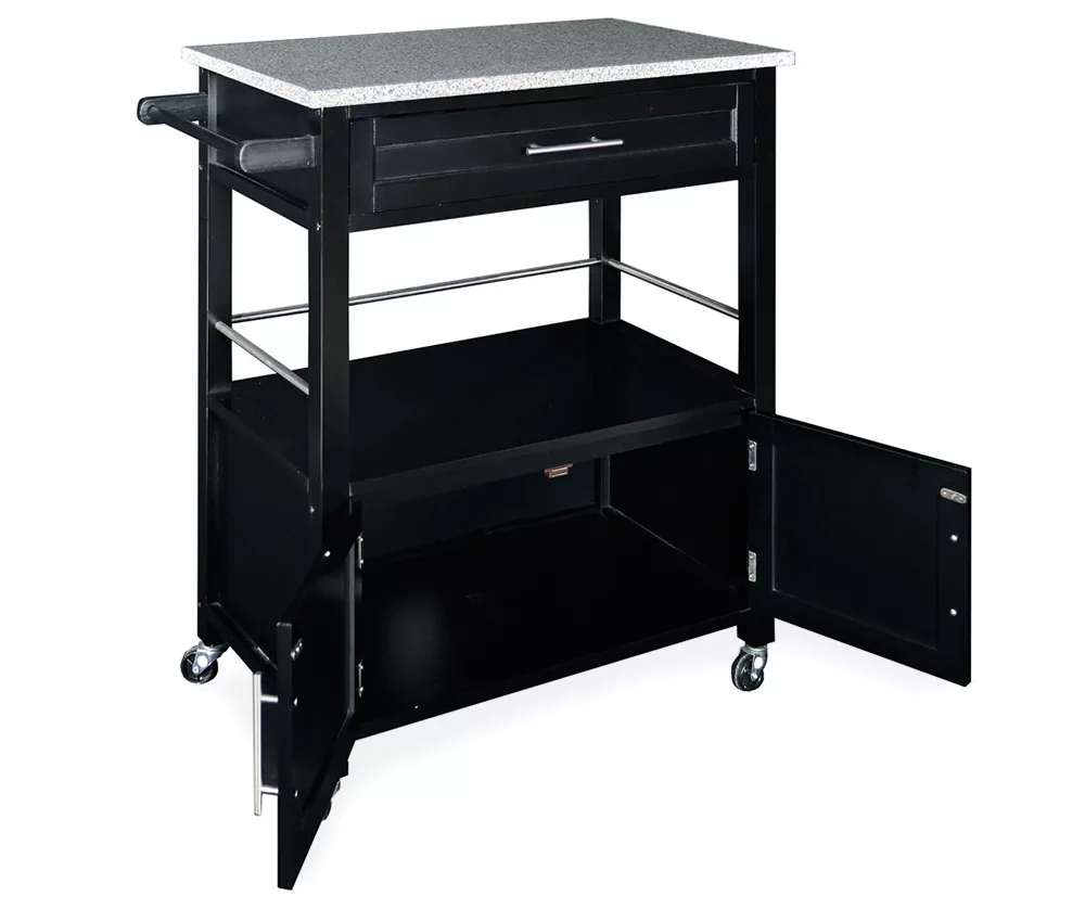 Black Double Door Kitchen Cart With Granite Top - Image 3