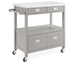 Gray Steel Top Kitchen Cart With Drawers