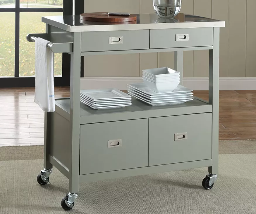 Gray Steel Top Kitchen Cart With Drawers - Image 2