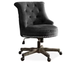 Charcoal Gray Button Tufted Office Chair With Wood Base