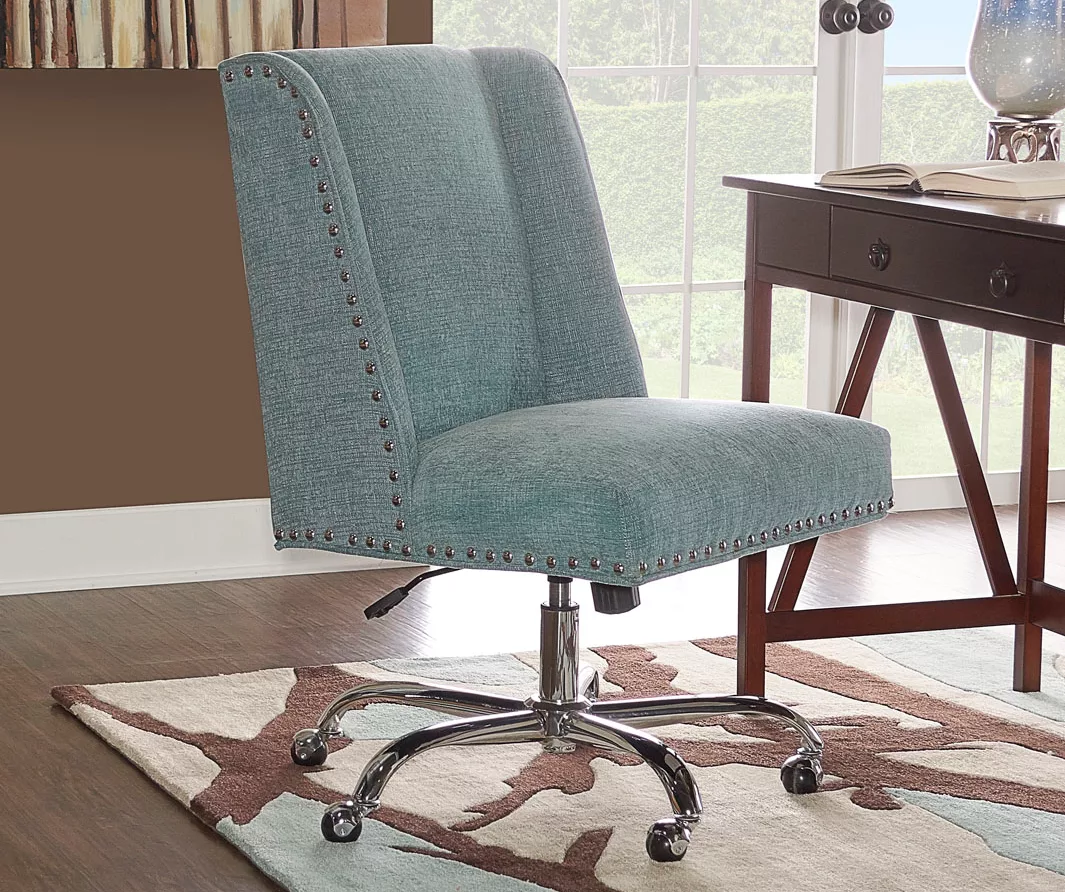 Aqua Square Back Office Chair With Nailhead Trim - Image 4