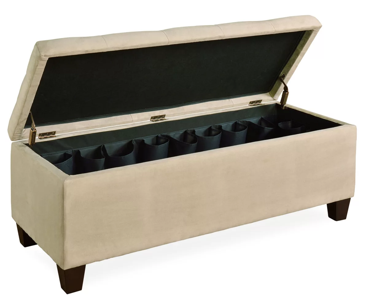 Erin Beige Padded Shoe Storage Ottoman - Image 2