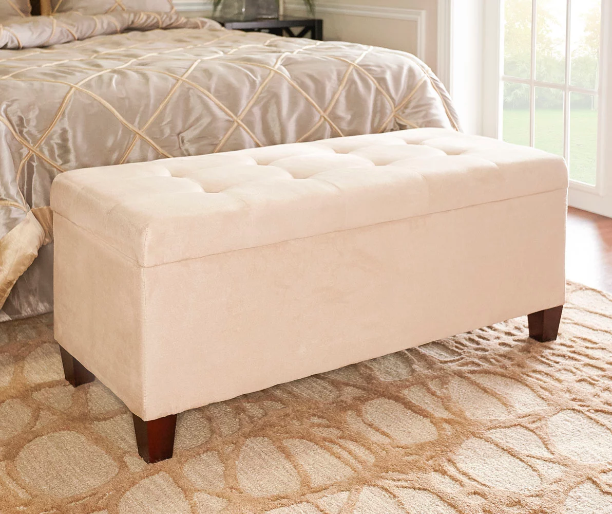 Erin Beige Padded Shoe Storage Ottoman - Image 3