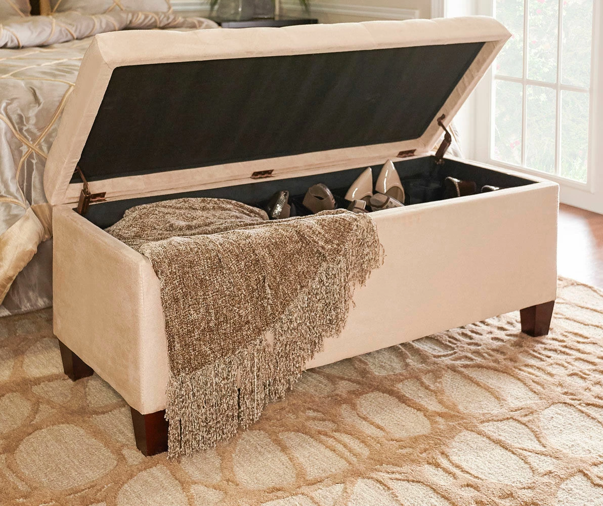 Erin Beige Padded Shoe Storage Ottoman - Image 4