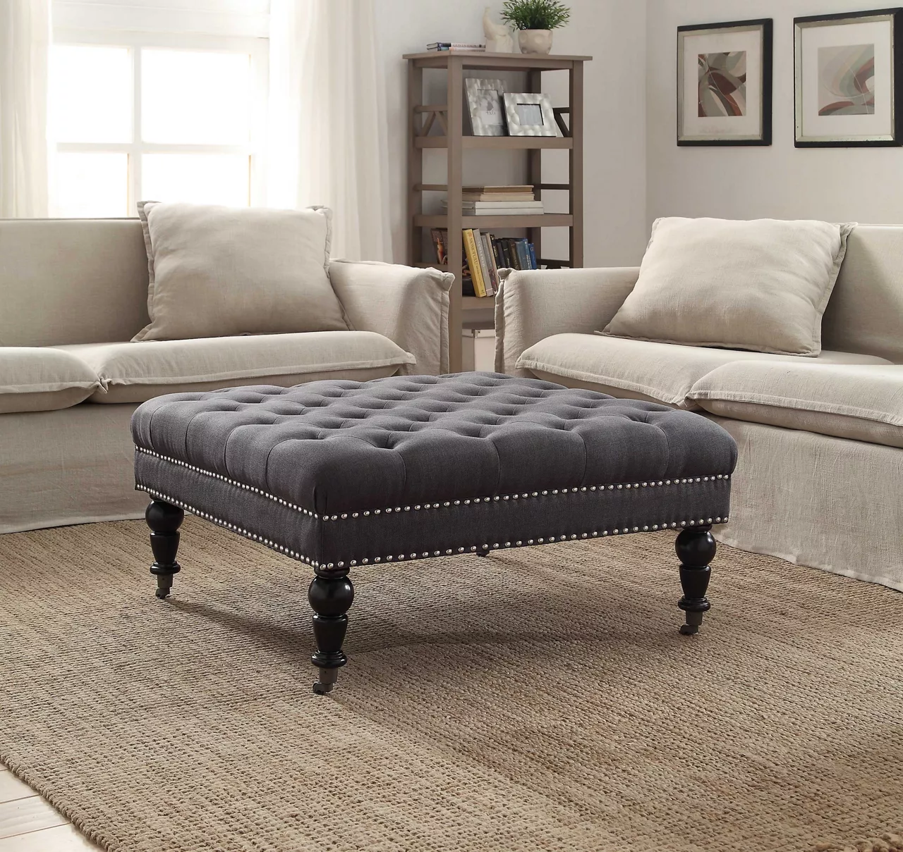 Claire Charcoal Square French Country Ottoman - Image 2