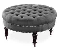 Claire Charcoal Round French Country Ottoman