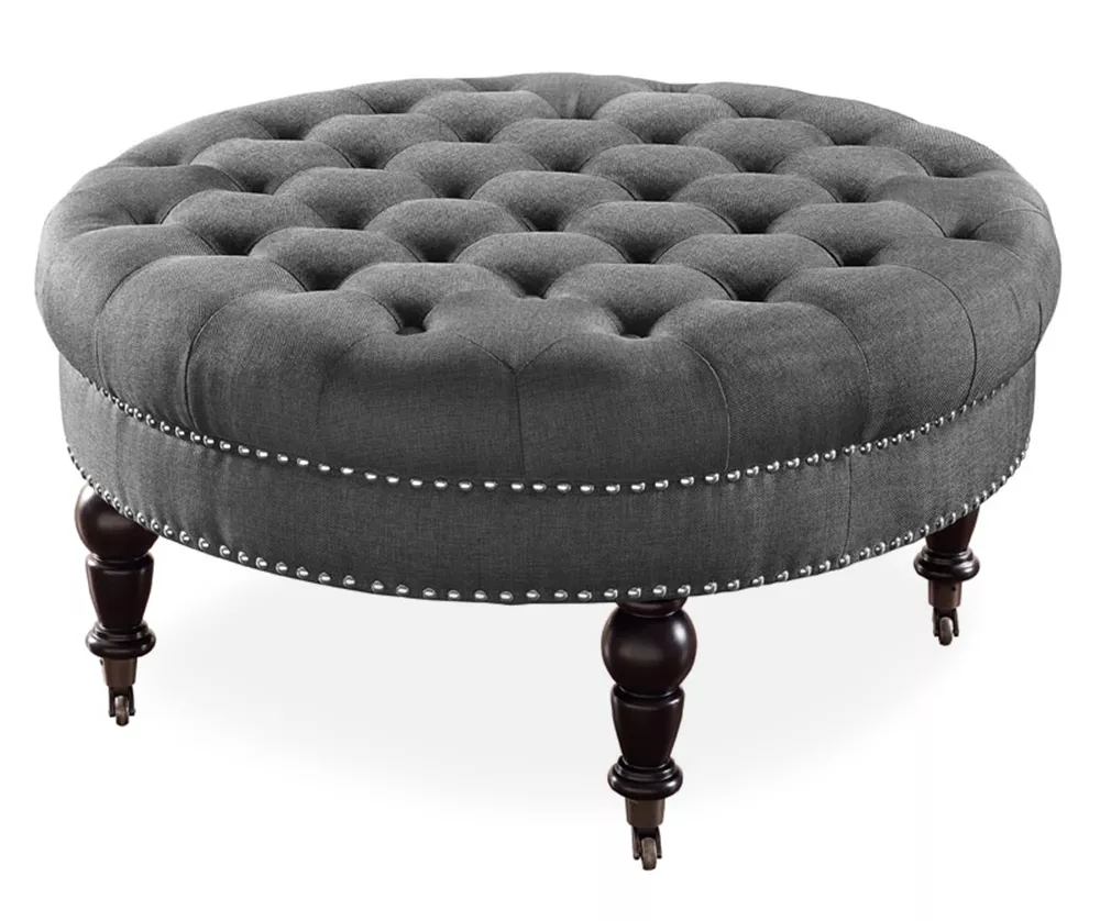 Claire Charcoal Round French Country Ottoman
