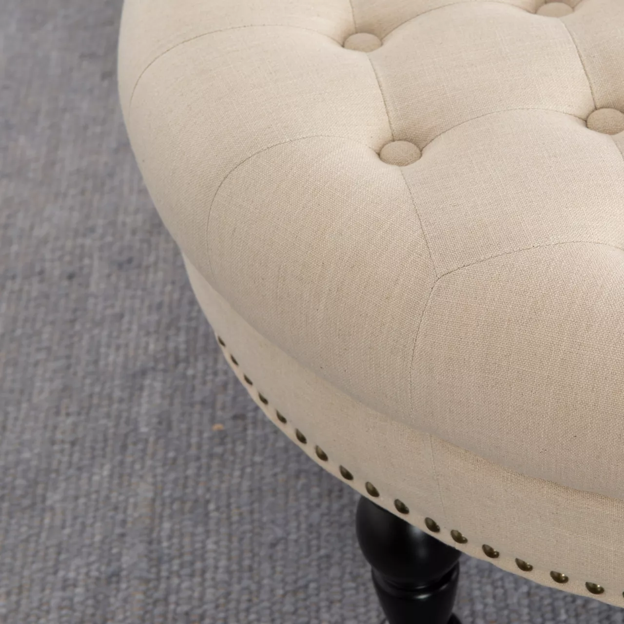 Claire Cream Round French Country Ottoman - Image 3