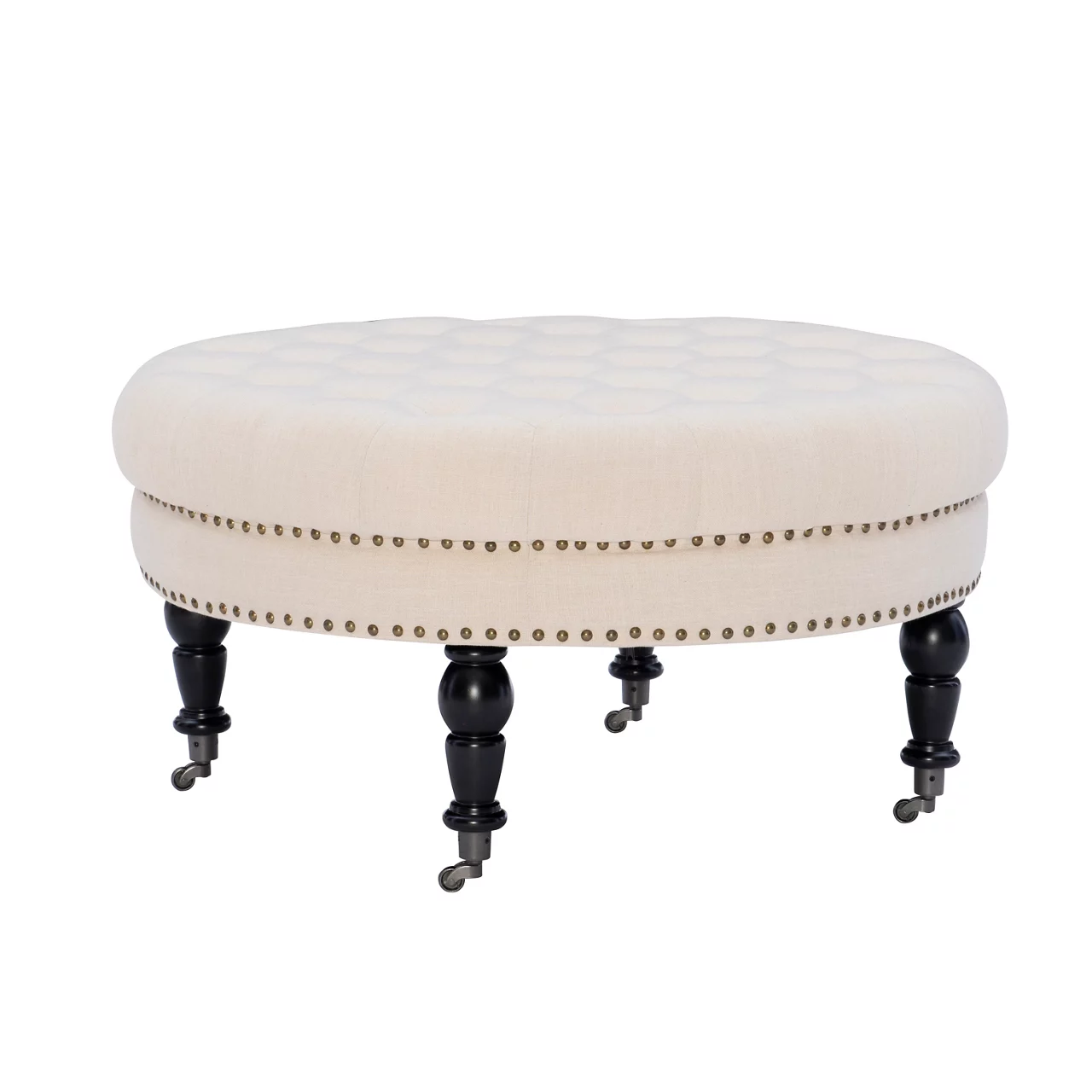 Claire Cream Round French Country Ottoman - Image 4