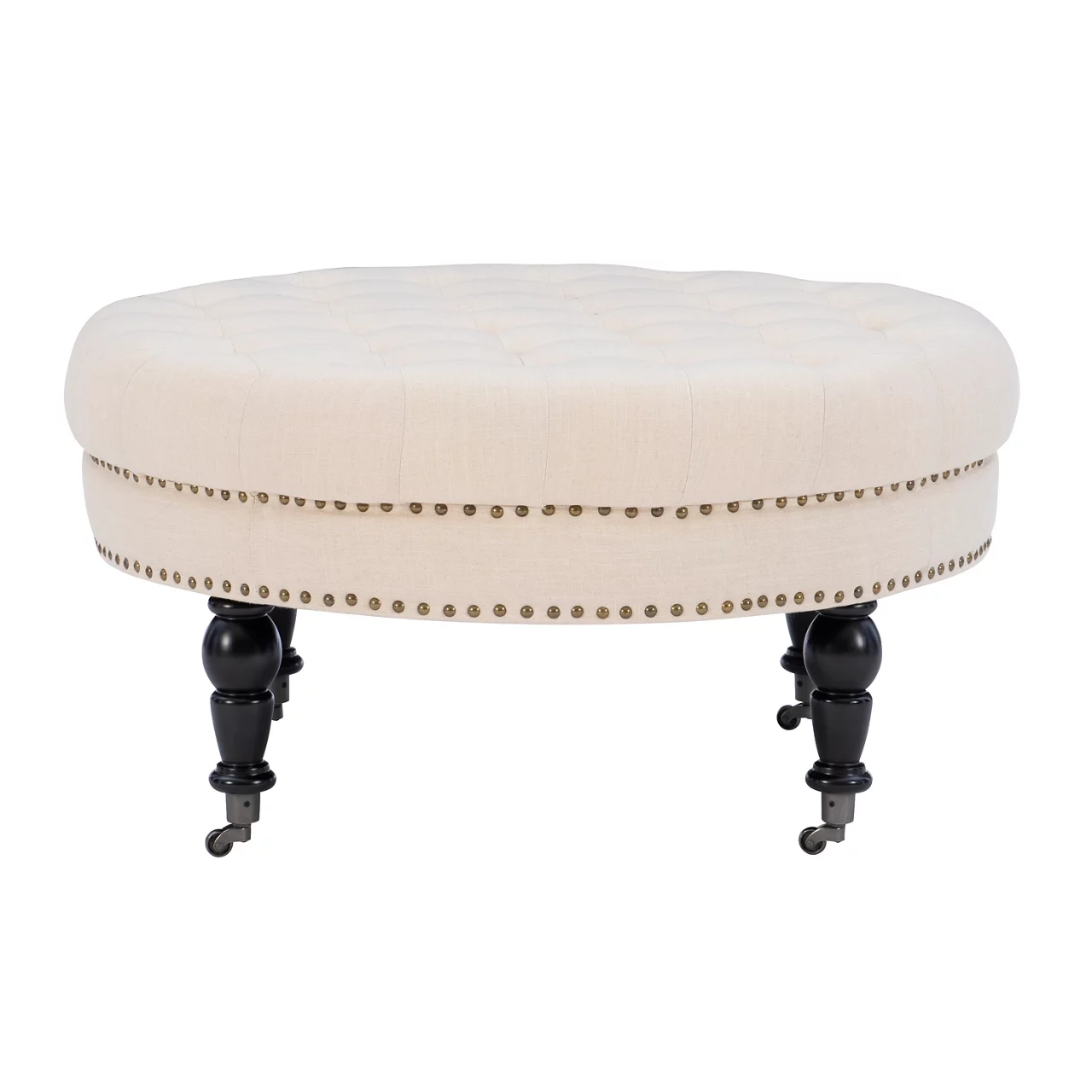 Claire Cream Round French Country Ottoman - Image 5