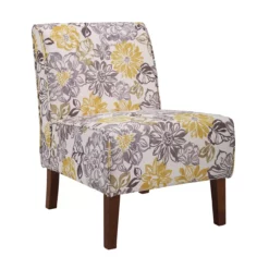 Shleby Gray & Yellow Floral Armless Accent Chair