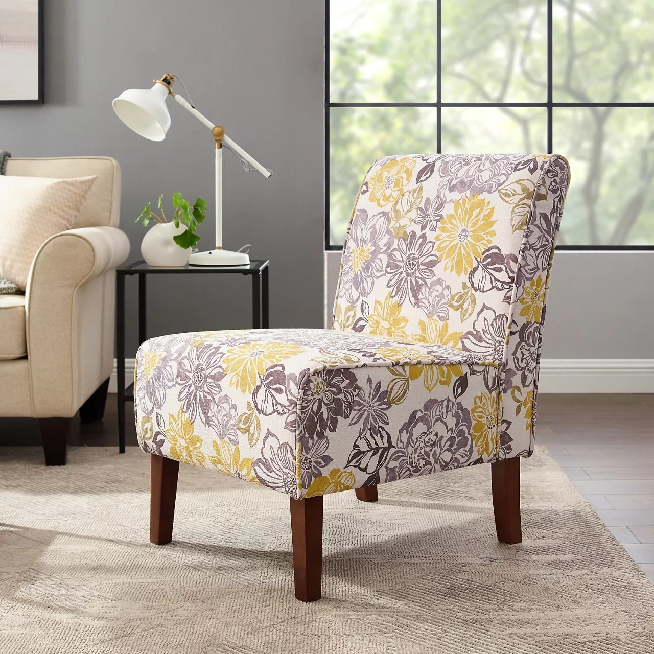 Shleby Gray & Yellow Floral Armless Accent Chair - Image 5