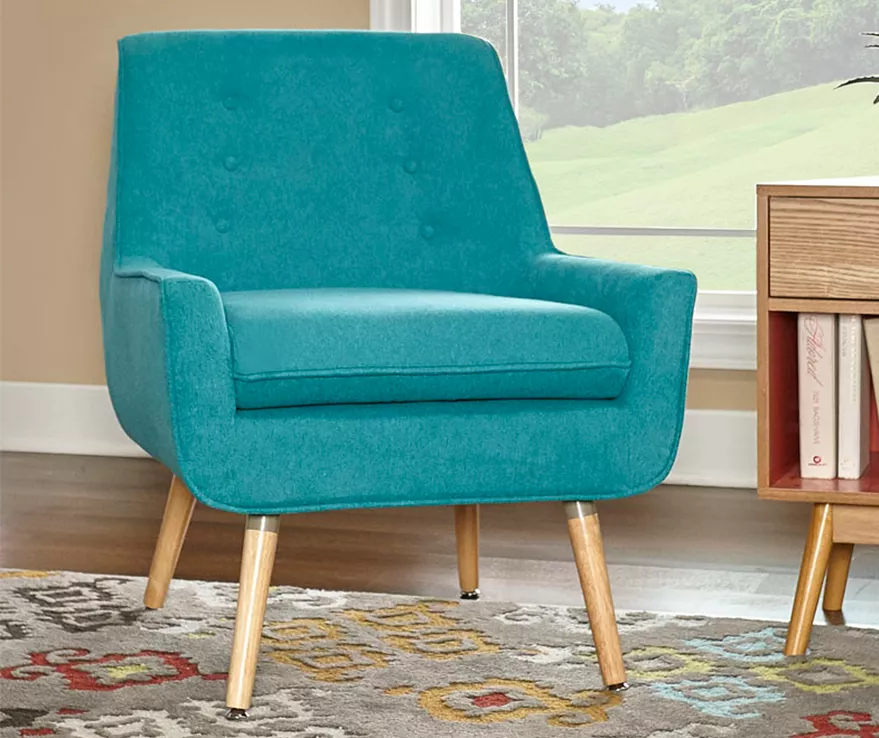 Sara Blue Flannel Mid-Century Accent Chair - Image 3