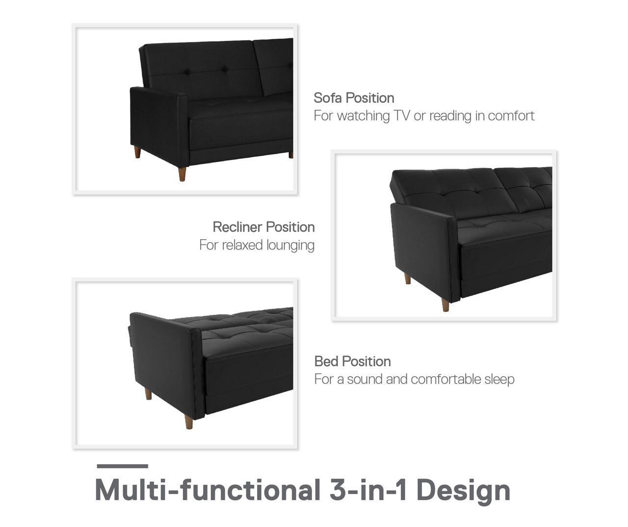 Ameriwood Avianna Faux Leather Coil Futon - Image 3