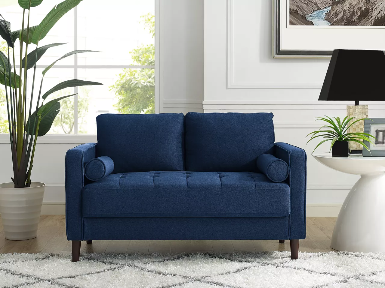 Lillith Navy Blue Mid-Century Loveseat - Image 6