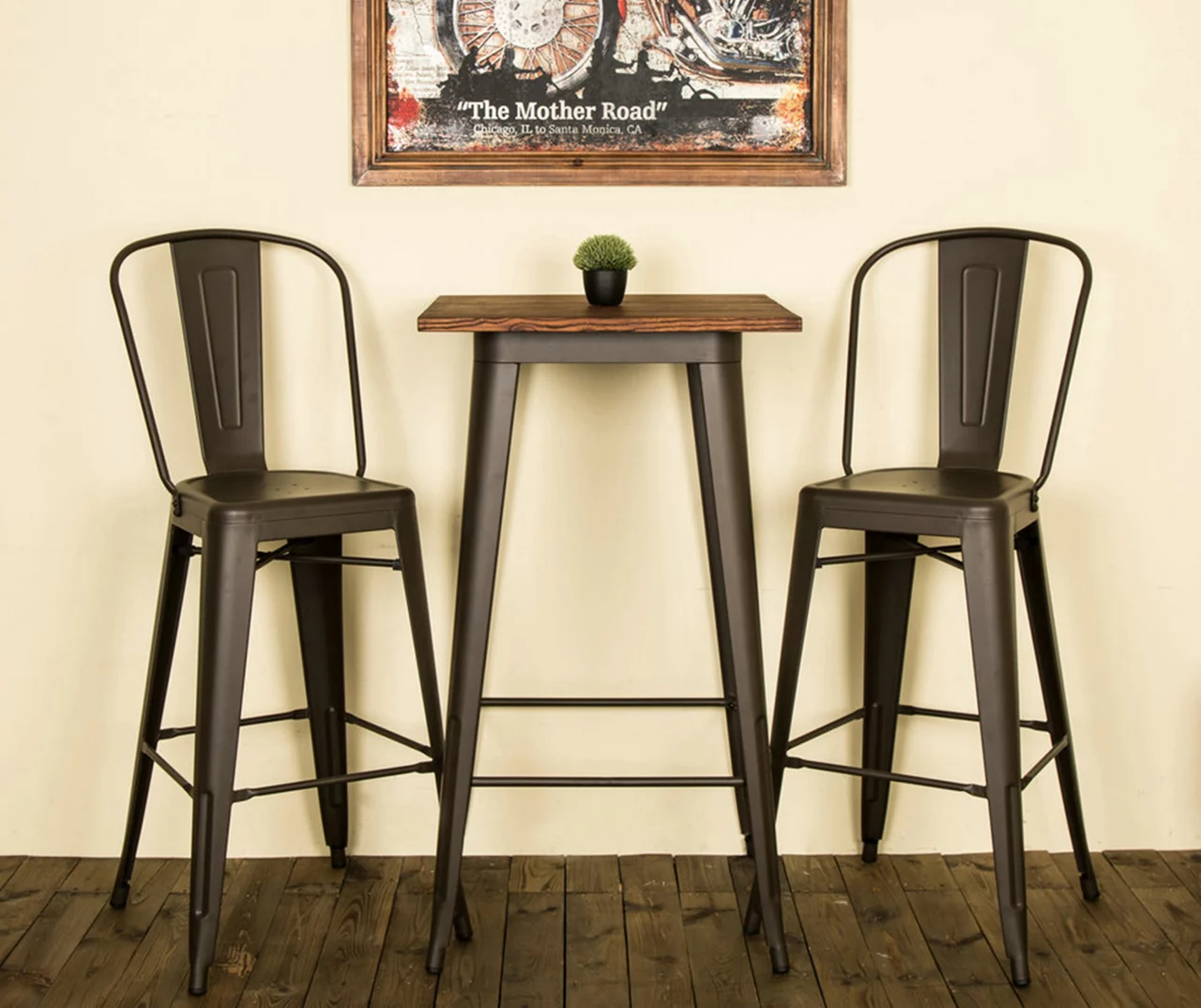 Elm Wood Rustic Wood & Steel Square Bar Table - Image 2