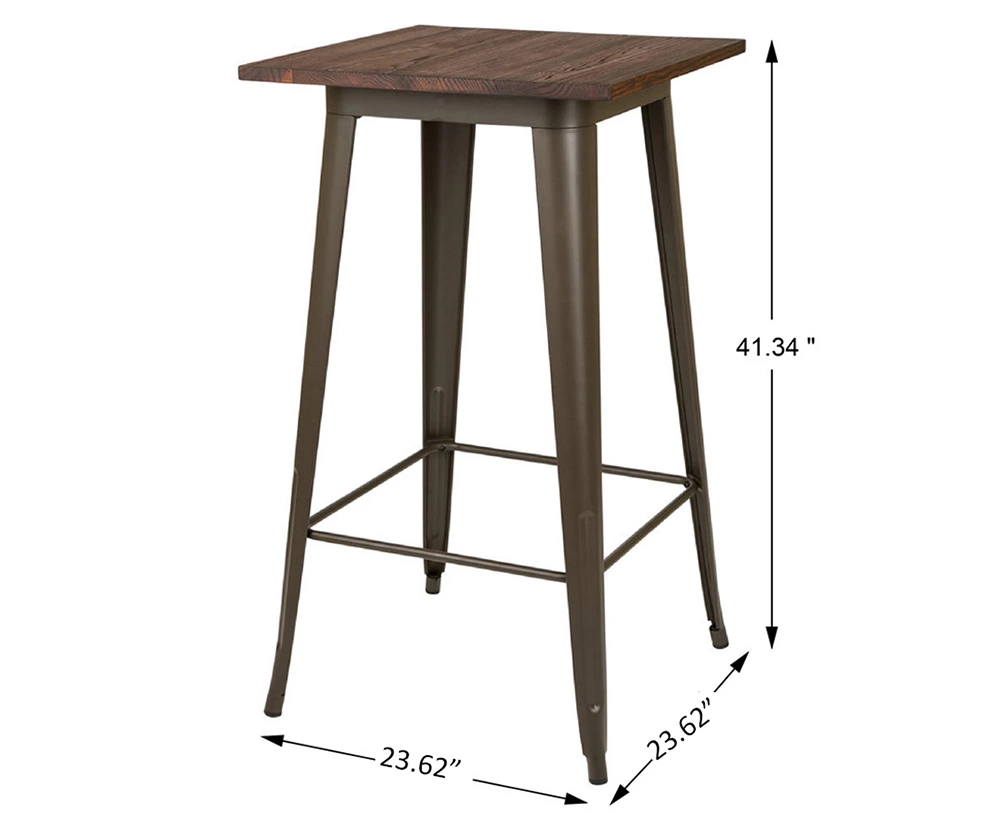 Elm Wood Rustic Wood & Steel Square Bar Table - Image 3