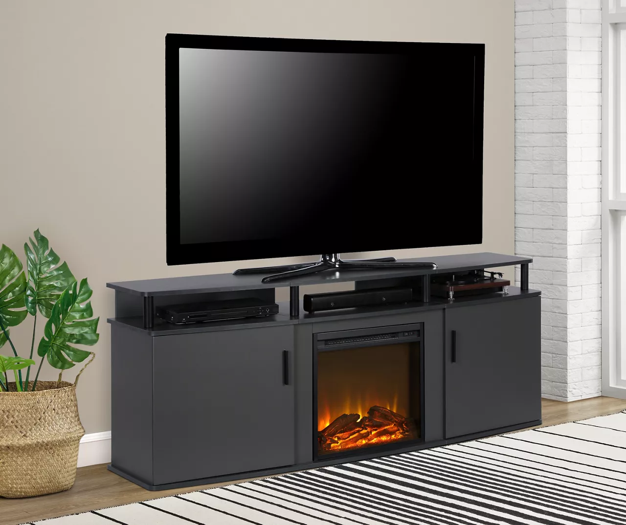 63" Gray Electric Fireplace Console - Image 3