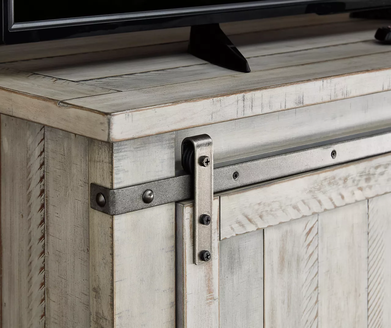 Carynhurst Whitewash Sliding Barn Door TV Stand - Image 4