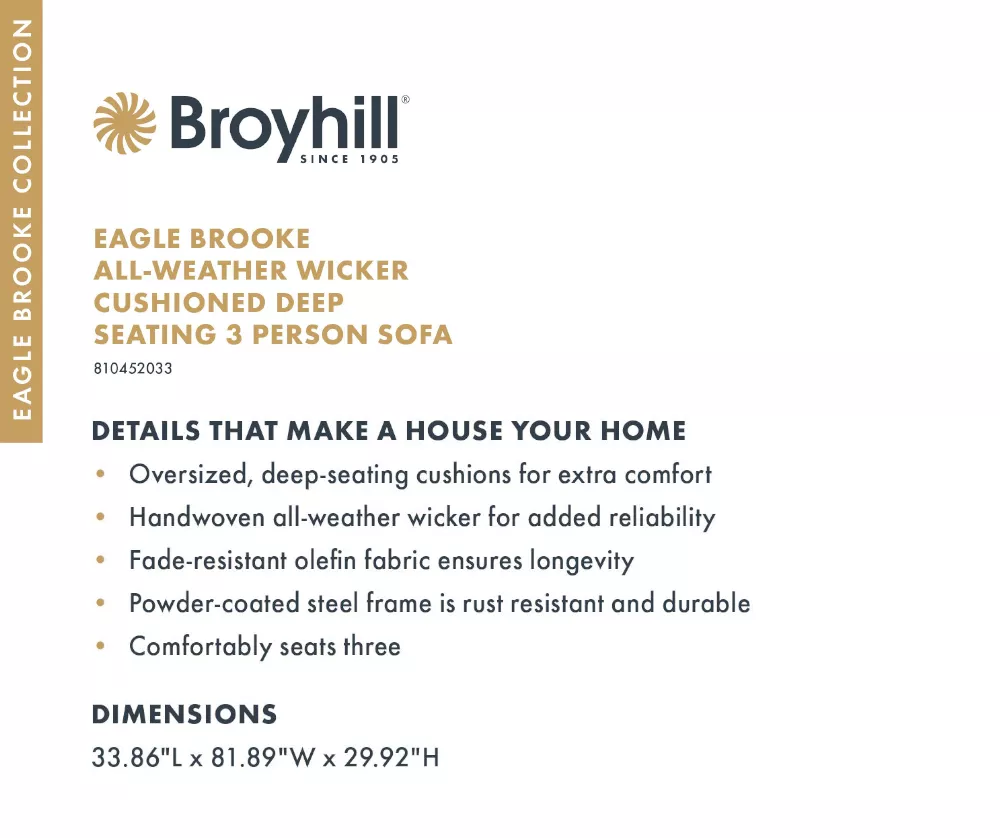 Broyhill Eagle Brooke All-Weather Wicker Cushioned Patio Sofa - Image 15