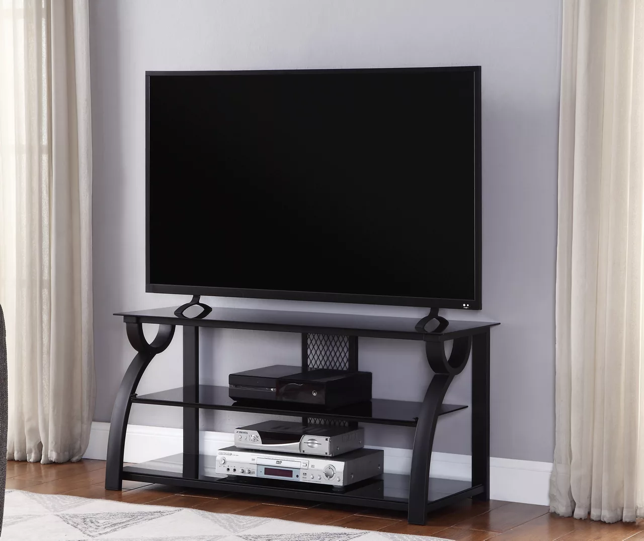 44" Black Glass & Metal TV Stand - Image 2