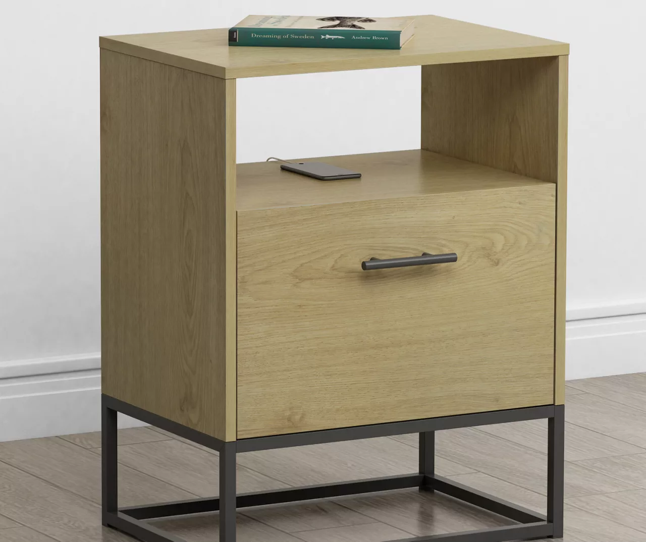 Woodgrain USB Port & Outlet Accent Table - Image 2