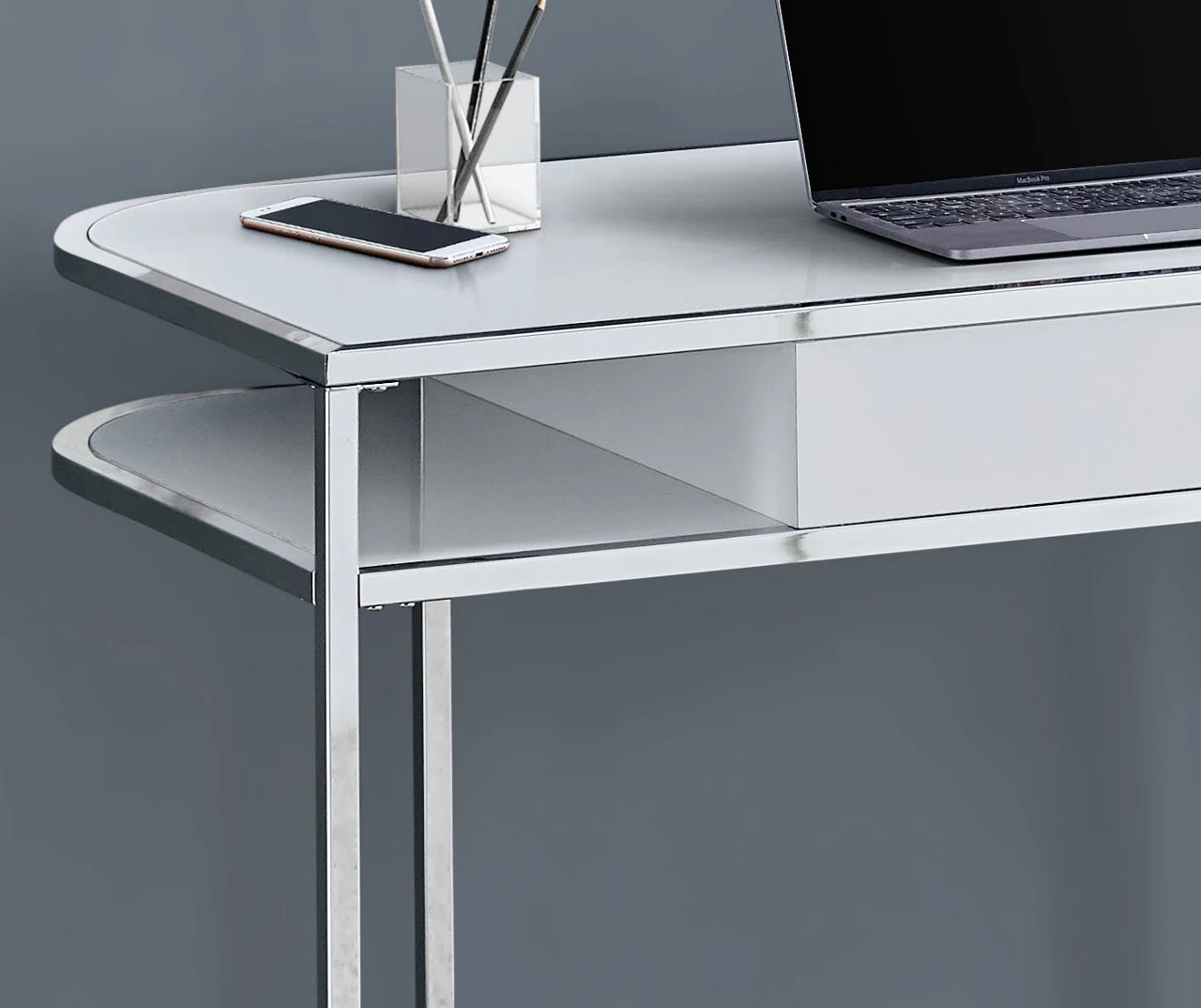 White & Silver Chrome Office Desk - Image 4