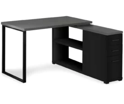 Gray & Black L-Shaped 3-Drawer Computer Desk