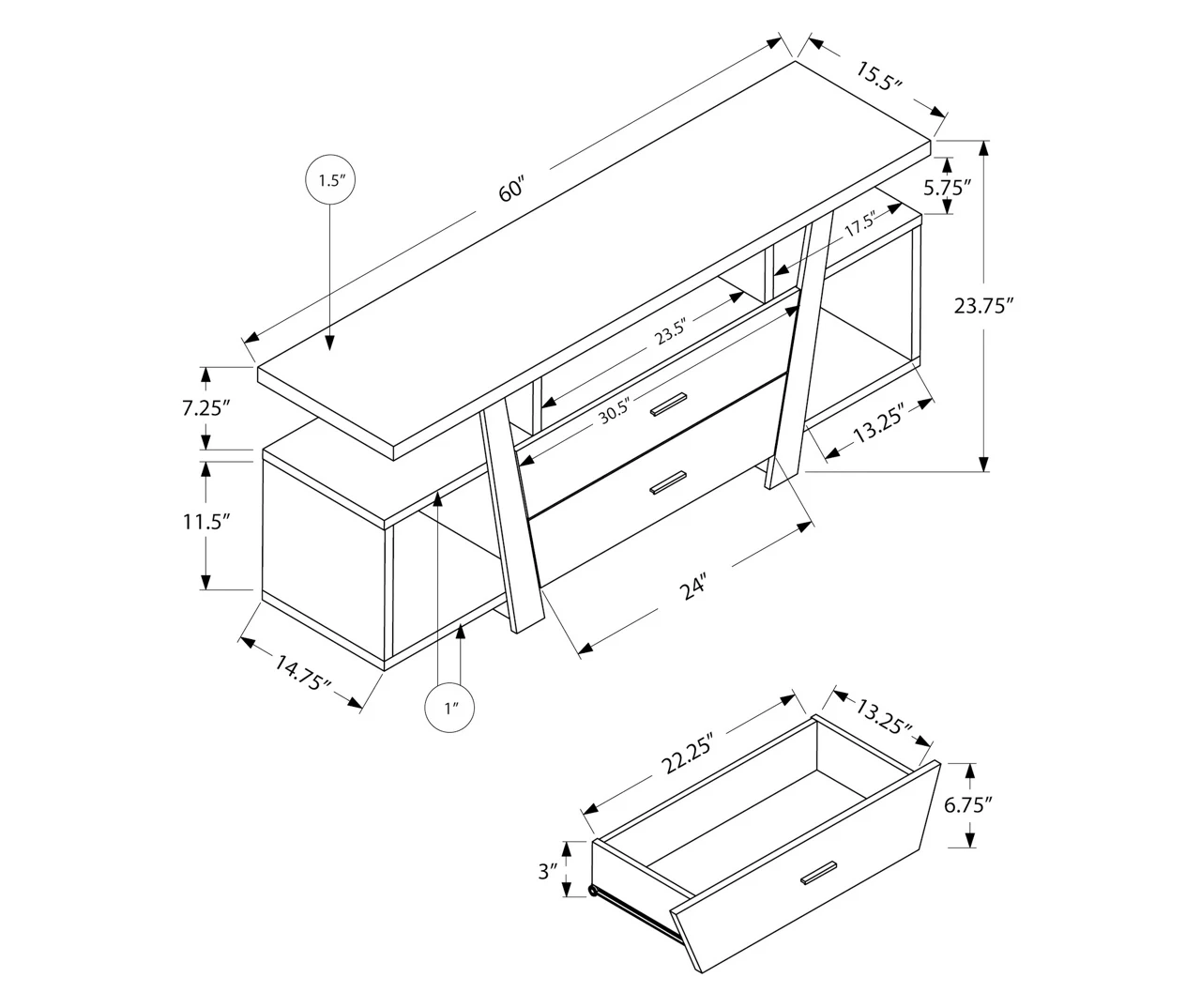 60" Dark Taupe 2-Drawer TV Stand - Image 5