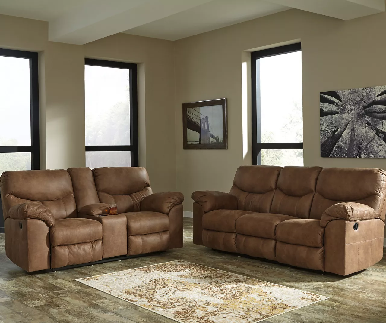 Boxberg Bark Faux Leather Reclining Console Loveseat - Image 6