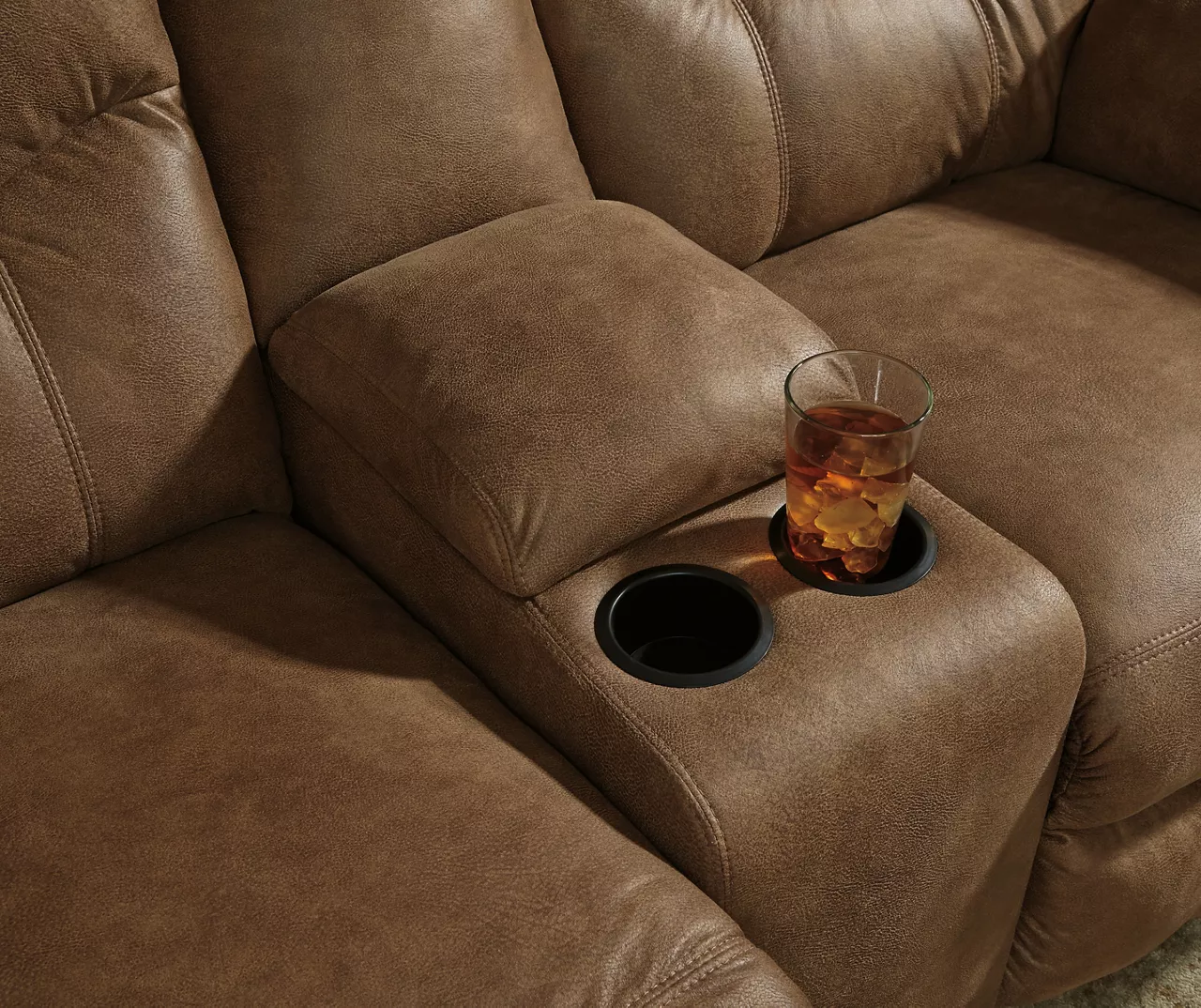 Boxberg Bark Faux Leather Reclining Console Loveseat - Image 3