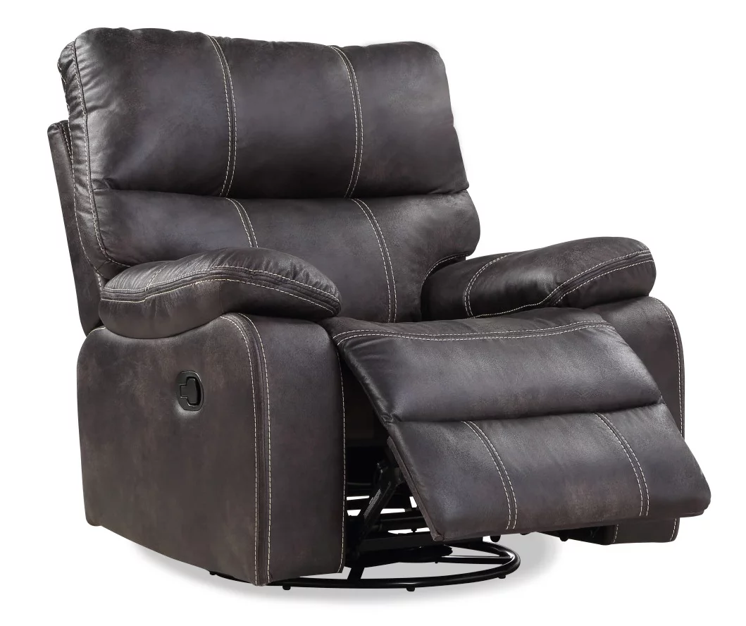 New Albany Dark Graphite Leather Look Micro Suede Swivel Reclining Glider