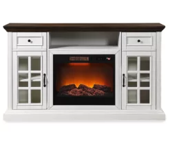 60" Brown & White Glass Door Fireplace Console