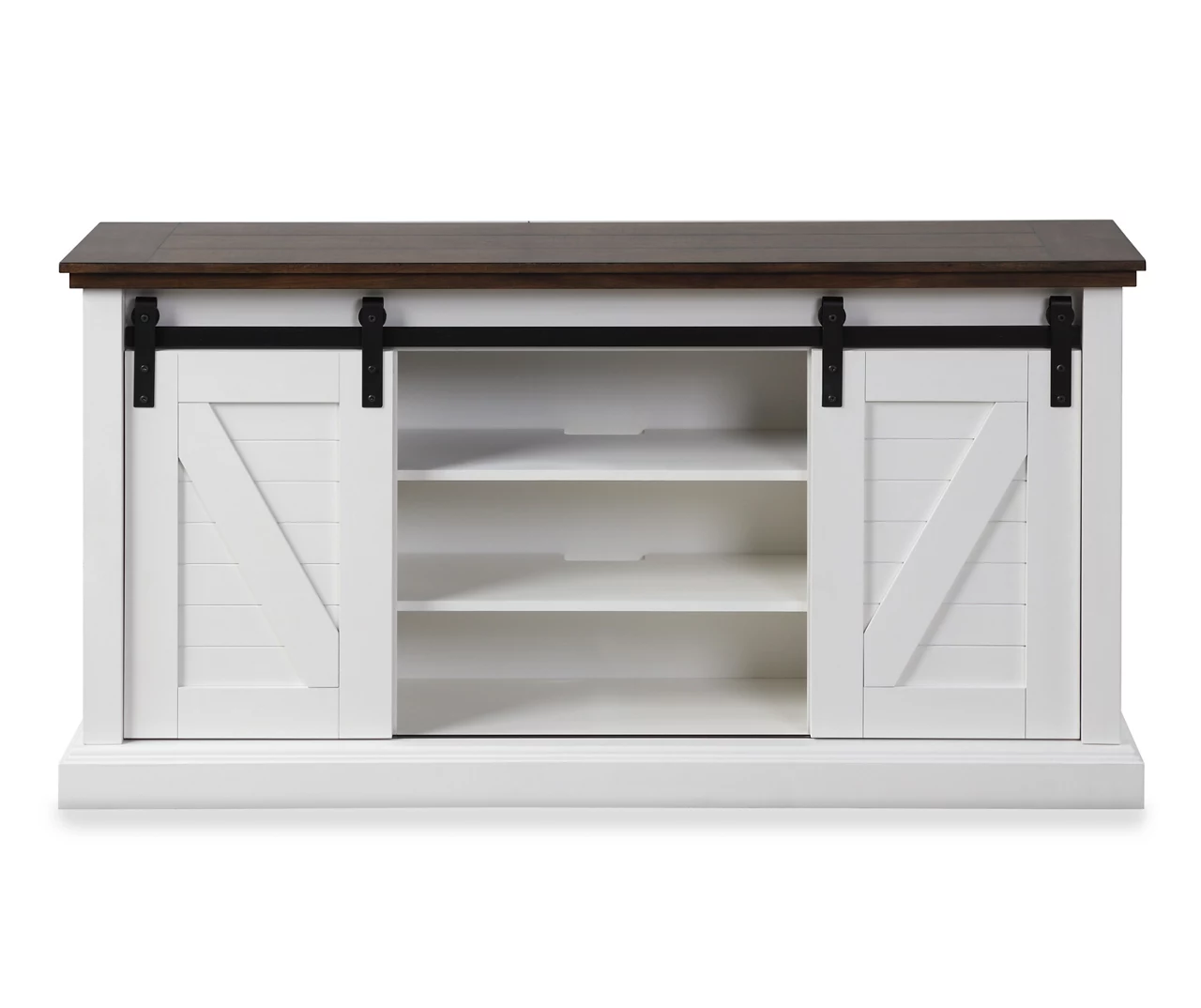 60" Dark Brown & White Barn Door TV Stand - Image 2