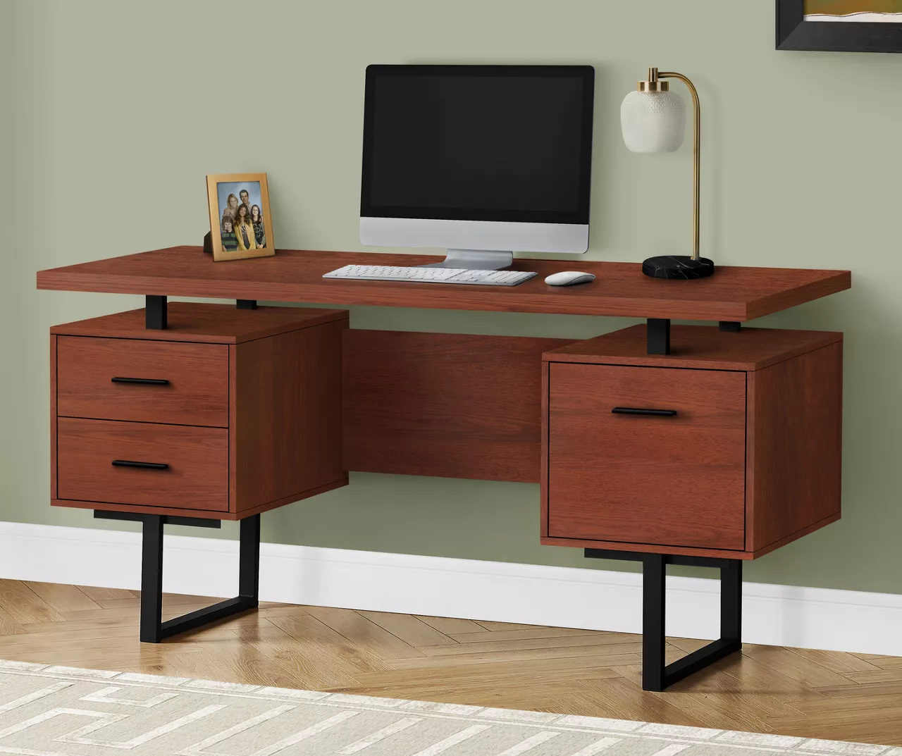 60" Cherry Woodgrain & Black Floating Desk - Image 2
