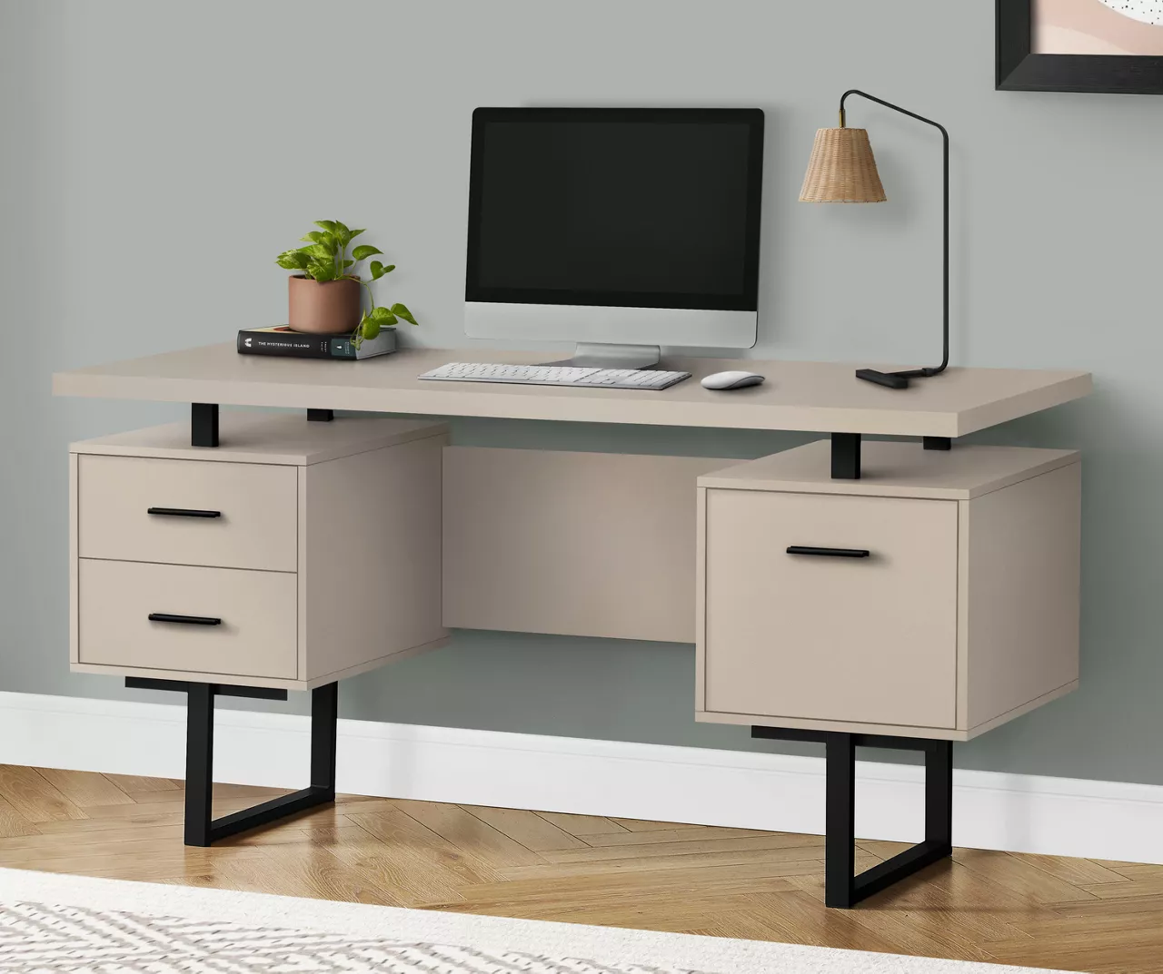 60" Taupe & Black Floating Desk - Image 2
