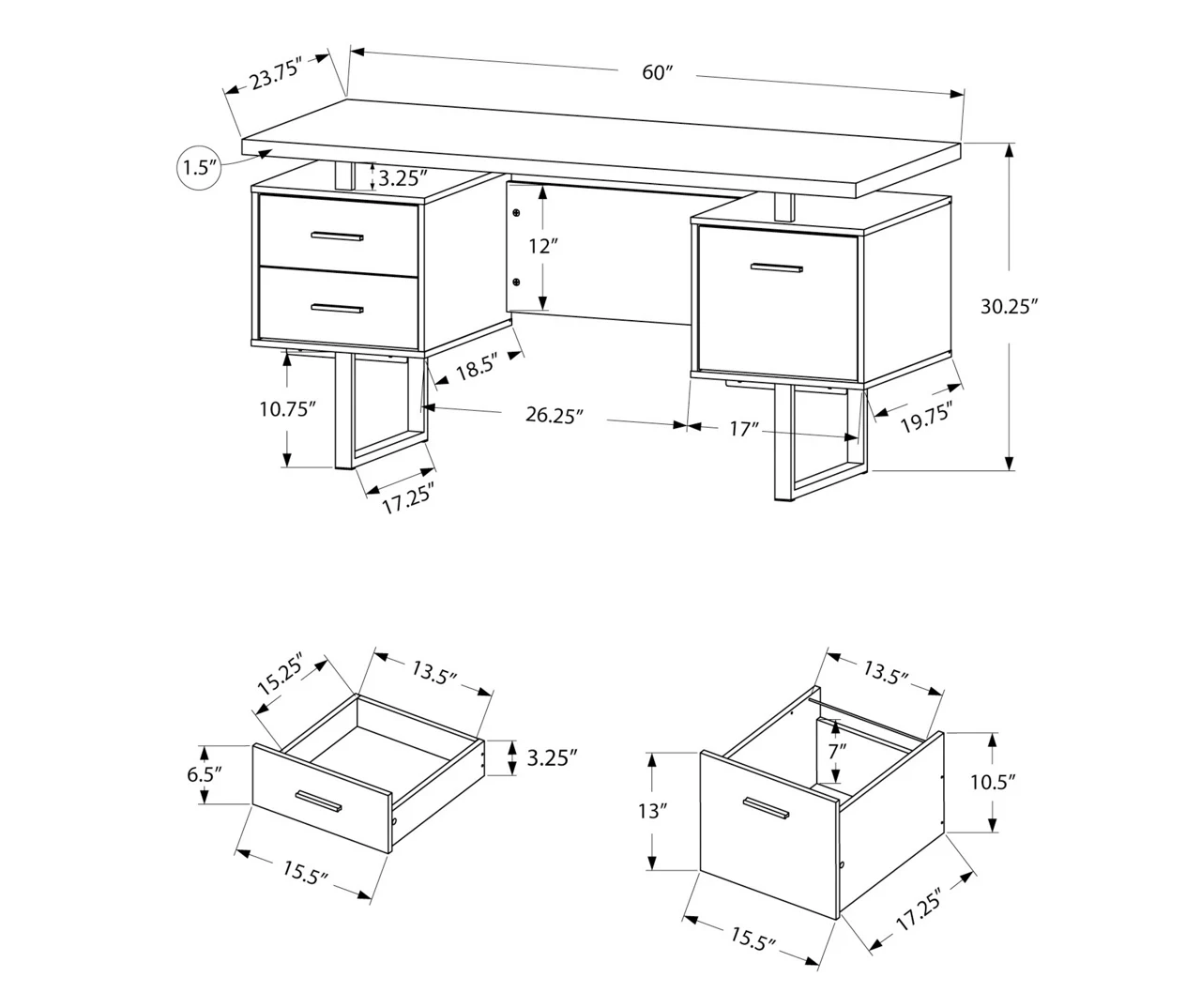 60" Taupe & Black Floating Desk - Image 5