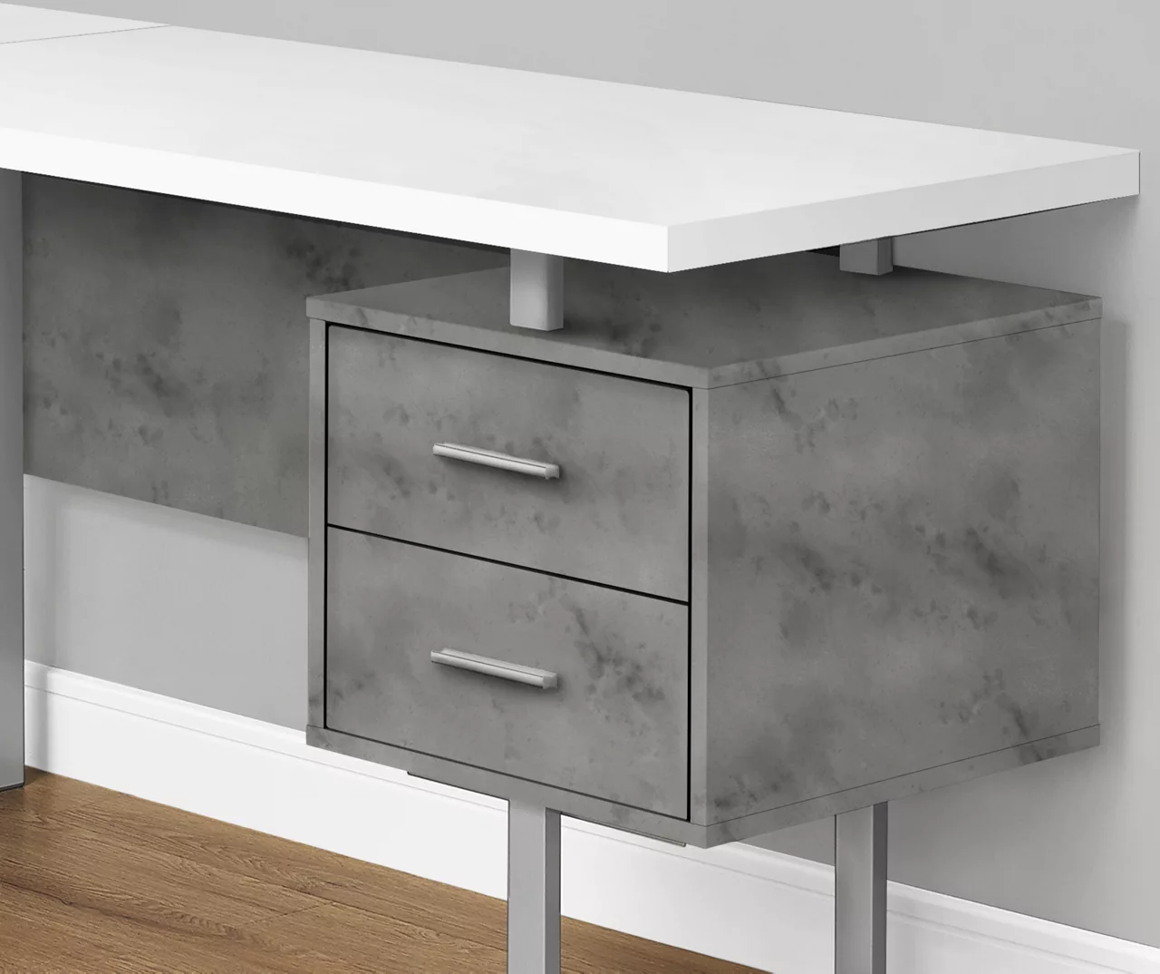 Faux Concrete & White 3-Drawer L-Shaped Corner Desk - Image 3