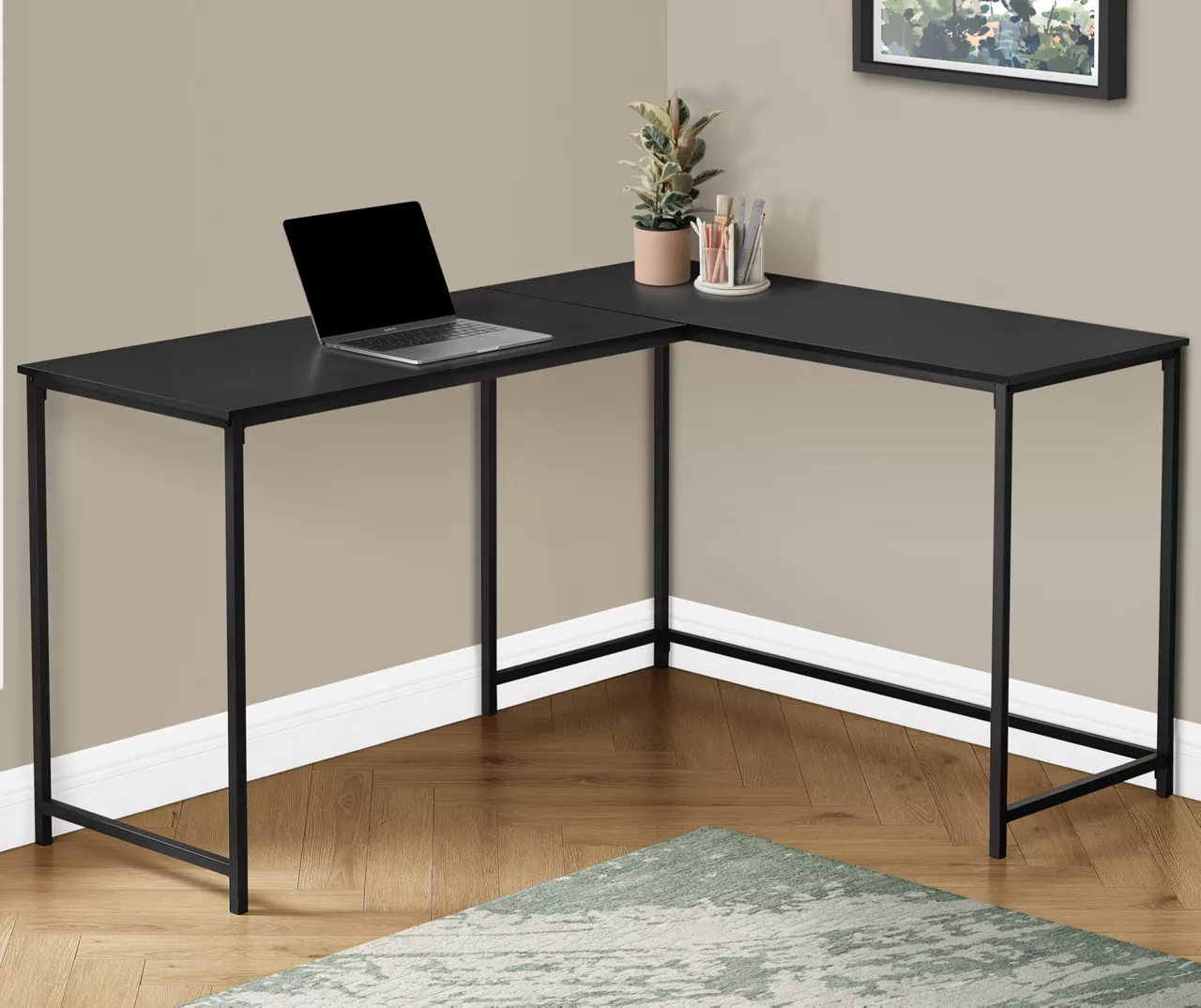 Black Metal L-Shaped Corner Desk - Image 2