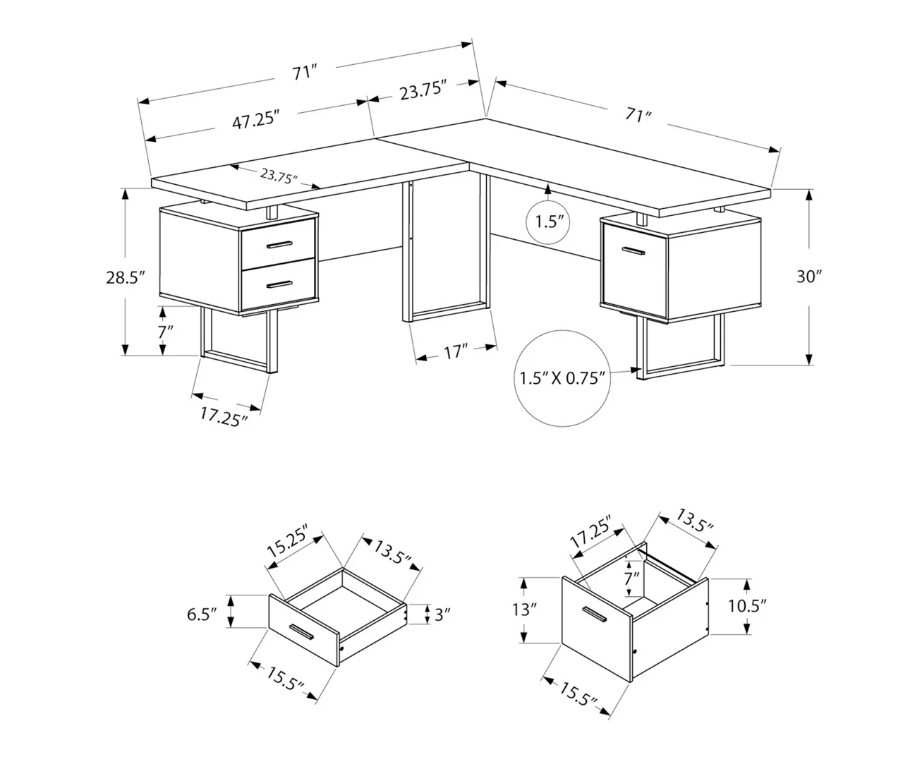 Black & Gray 3-Drawer L-Shaped Corner Desk - Image 5