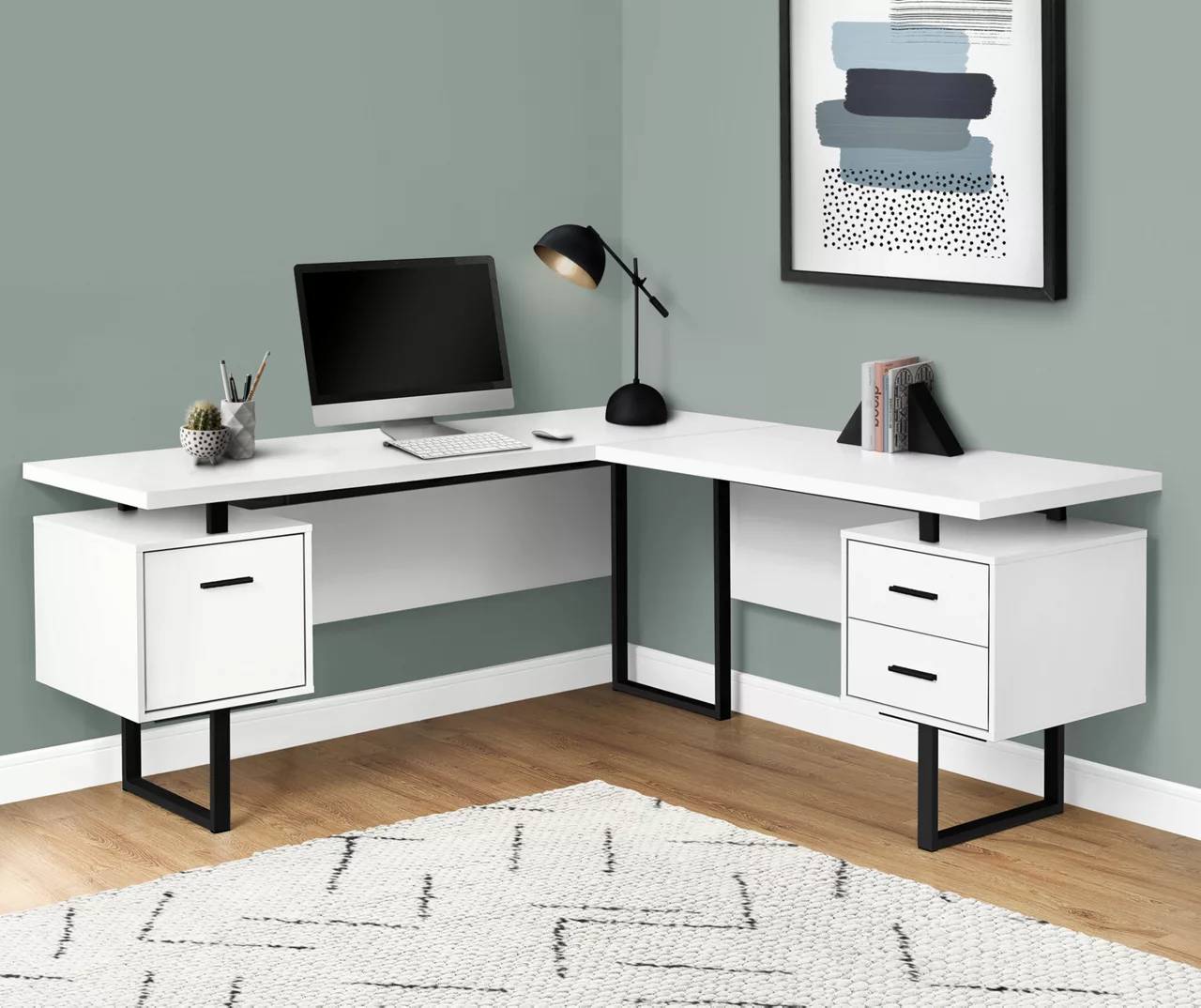 White & Black 3-Drawer L-Shaped Corner Desk - Image 2