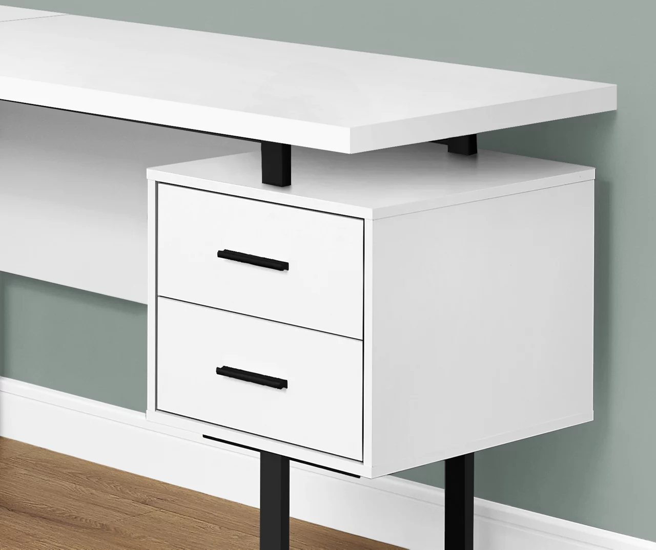 White & Black 3-Drawer L-Shaped Corner Desk - Image 3