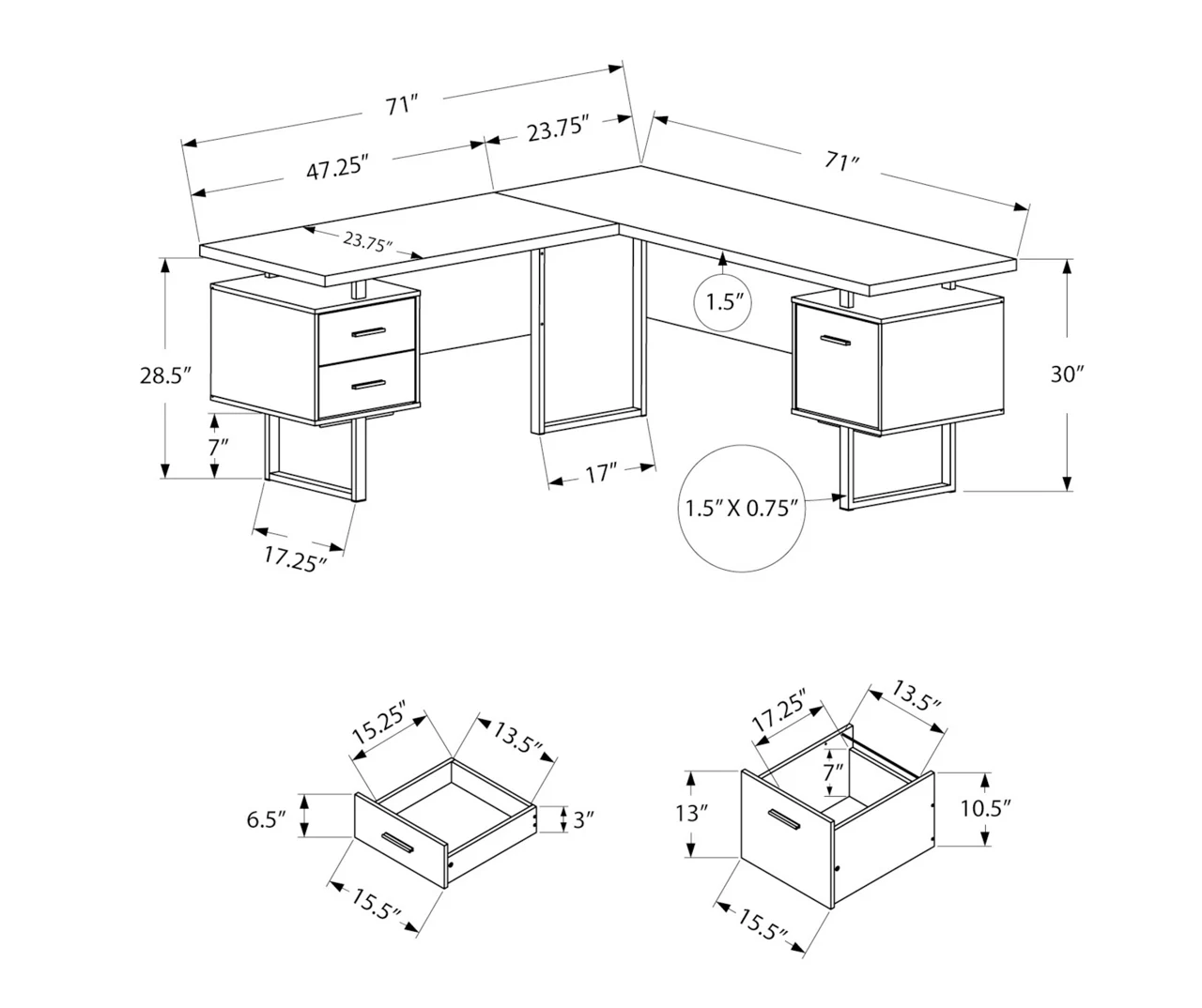 White & Black 3-Drawer L-Shaped Corner Desk - Image 5