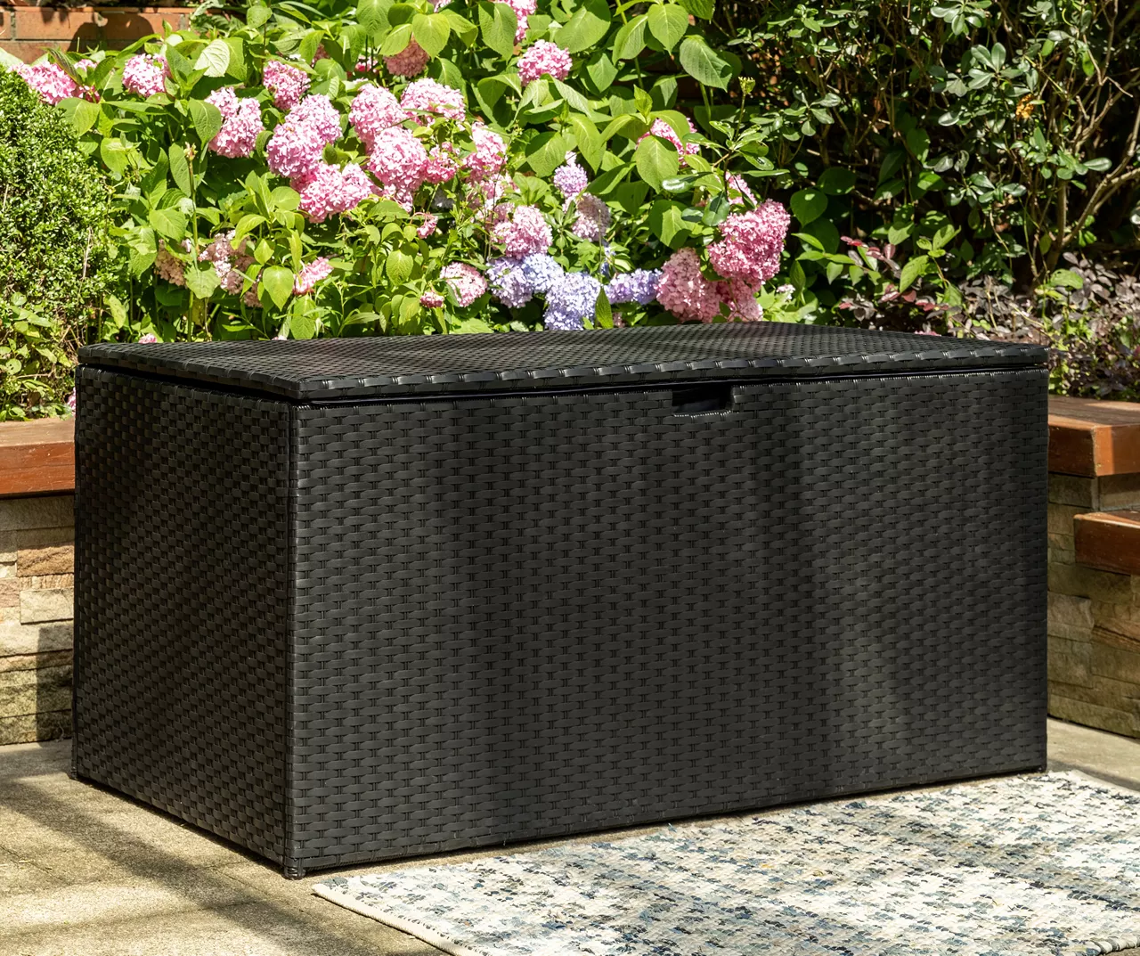 Black 140-Gallon All-Weather Wicker Storage Deck Box - Image 3